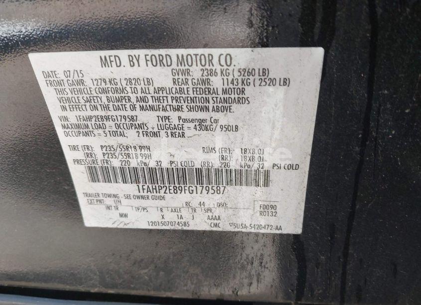 Photo 9 of 2015 Ford Taurus SEL (VIN 1FAHP2E89FG179587)