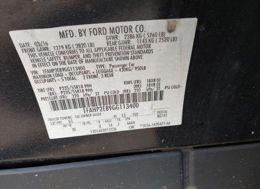 Photo 9 of 2016 Ford Taurus SEL (VIN 1FAHP2E89GG113400)