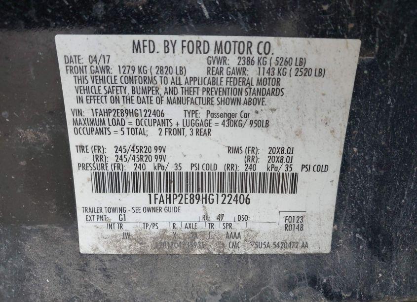 Photo 9 of 2017 Ford Taurus SEL (VIN 1FAHP2E89HG122406)