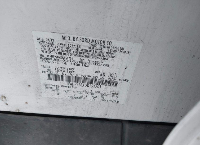 Photo 9 of 2013 Ford Taurus SEL (VIN 1FAHP2E8XDG151701)