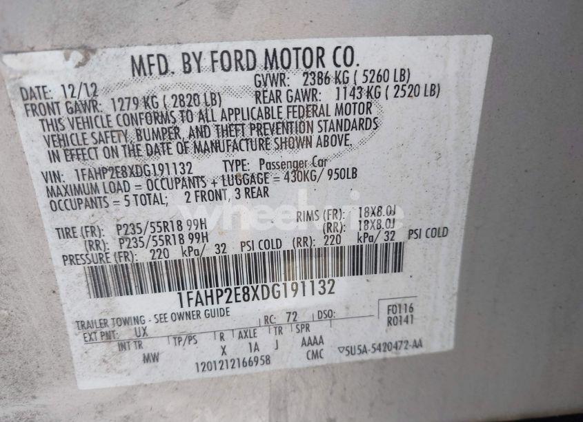 Photo 9 of 2013 Ford Taurus SEL (VIN 1FAHP2E8XDG191132)