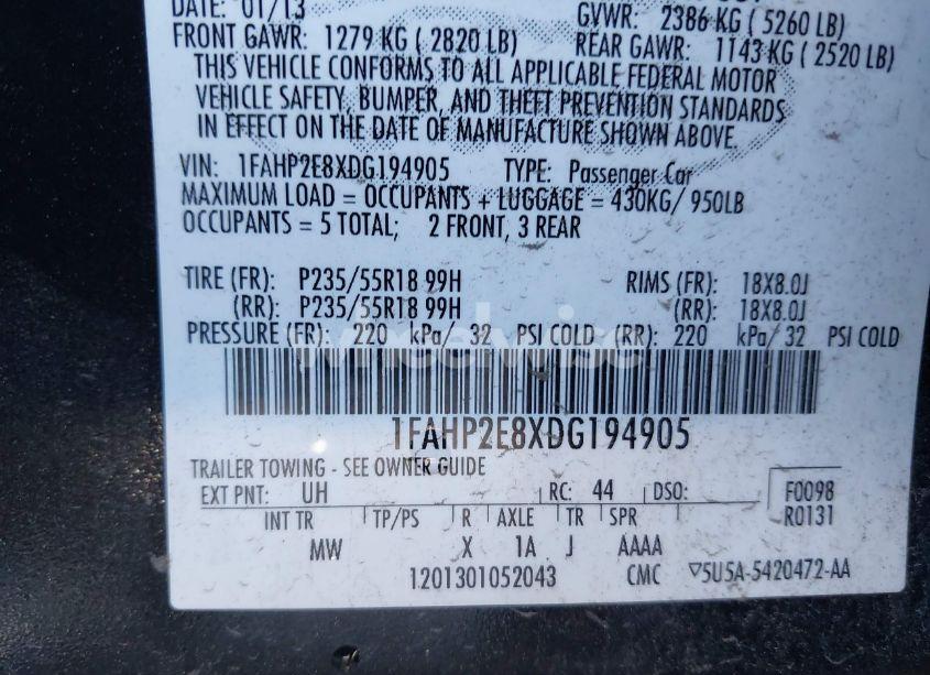 Photo 9 of 2013 Ford Taurus SEL (VIN 1FAHP2E8XDG194905)