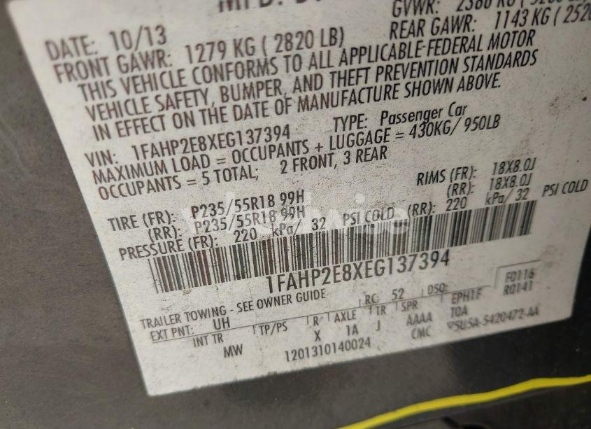 Photo 9 of 2014 Ford Taurus SEL (VIN 1FAHP2E8XEG137394)