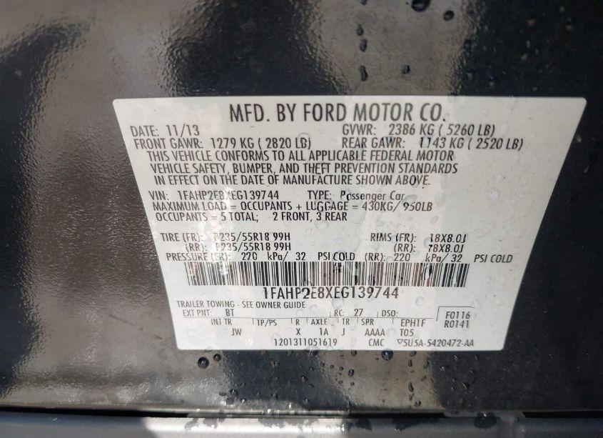 Photo 9 of 2014 Ford Taurus SEL (VIN 1FAHP2E8XEG139744)