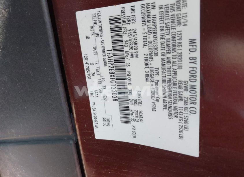 Photo 9 of 2015 Ford Taurus SEL (VIN 1FAHP2E8XFG133038)