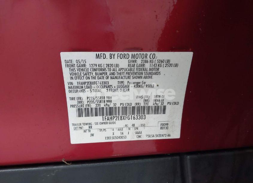 Photo 9 of 2015 Ford Taurus SEL (VIN 1FAHP2E8XFG163303)