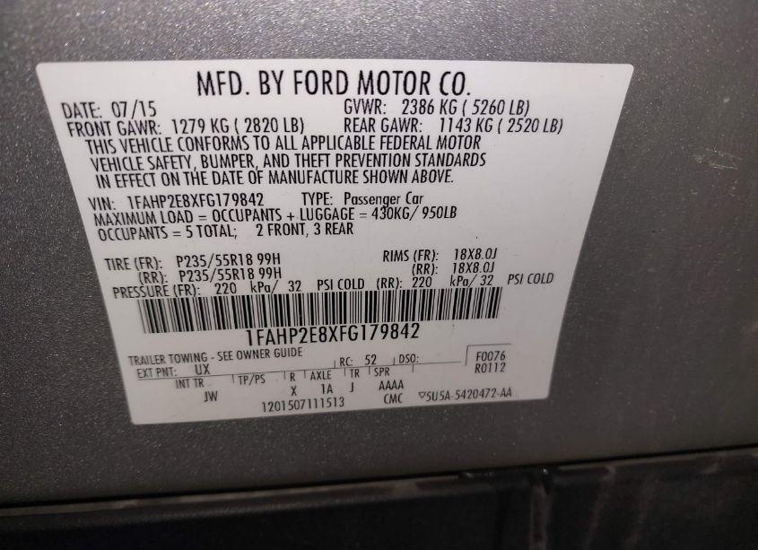 Photo 9 of 2015 Ford Taurus SEL (VIN 1FAHP2E8XFG179842)