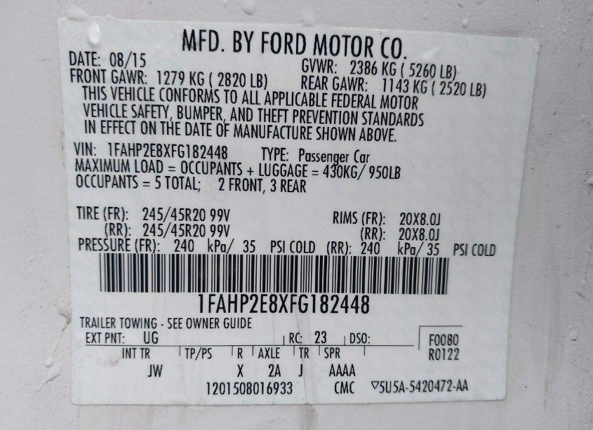Photo 9 of 2015 Ford Taurus SEL (VIN 1FAHP2E8XFG182448)