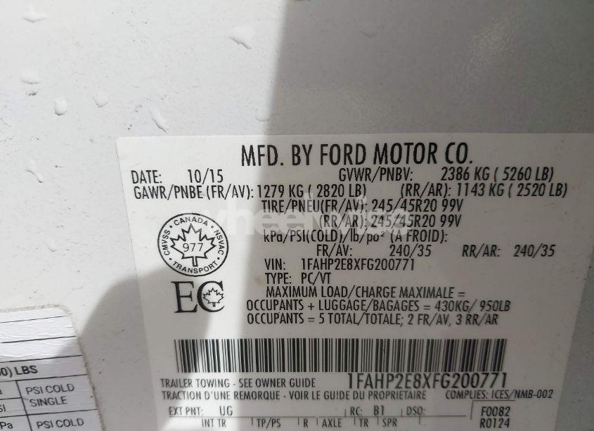 Photo 9 of 2015 Ford Taurus SEL (VIN 1FAHP2E8XFG200771)