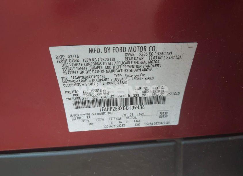 Photo 9 of 2016 Ford Taurus SEL (VIN 1FAHP2E8XGG109436)