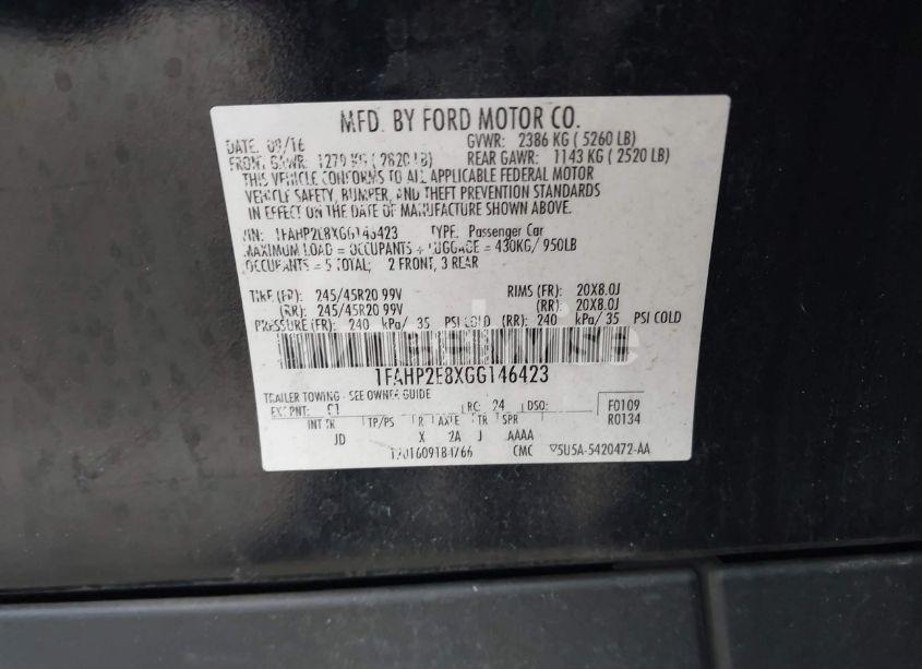 Photo 9 of 2016 Ford Taurus SEL (VIN 1FAHP2E8XGG146423)