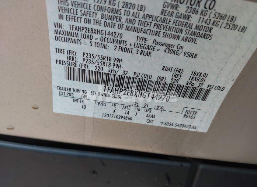 Photo 9 of 2017 Ford Taurus SEL (VIN 1FAHP2E8XHG144270)