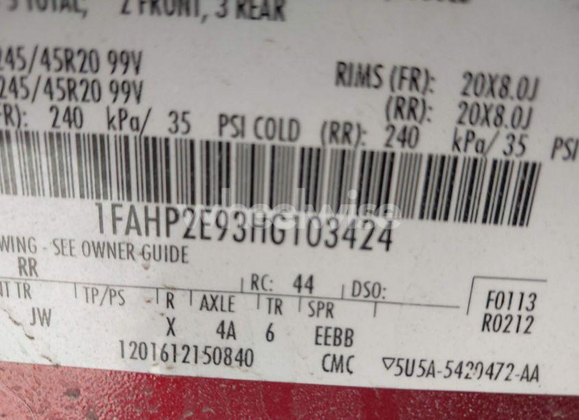 Photo 9 of 2017 Ford Taurus SEL (VIN 1FAHP2E93HG103424)