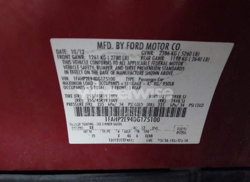 Photo 9 of 2013 Ford Taurus SEL (VIN 1FAHP2E94DG175100)