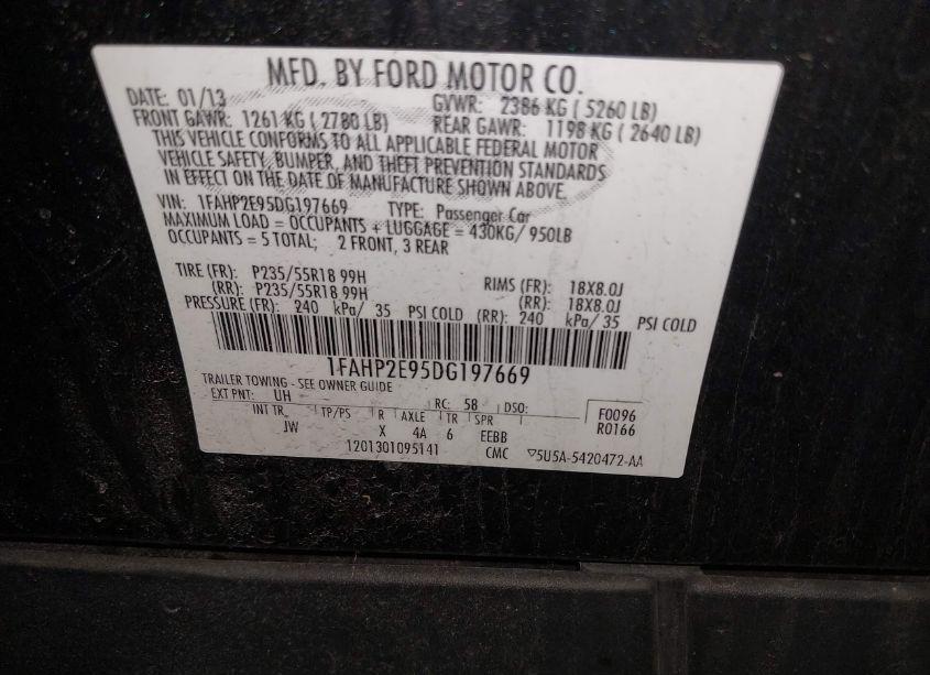 Photo 9 of 2013 Ford Taurus SEL (VIN 1FAHP2E95DG197669)