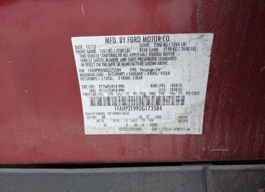 Photo 9 of 2013 Ford Taurus SEL (VIN 1FAHP2E99DG173584)