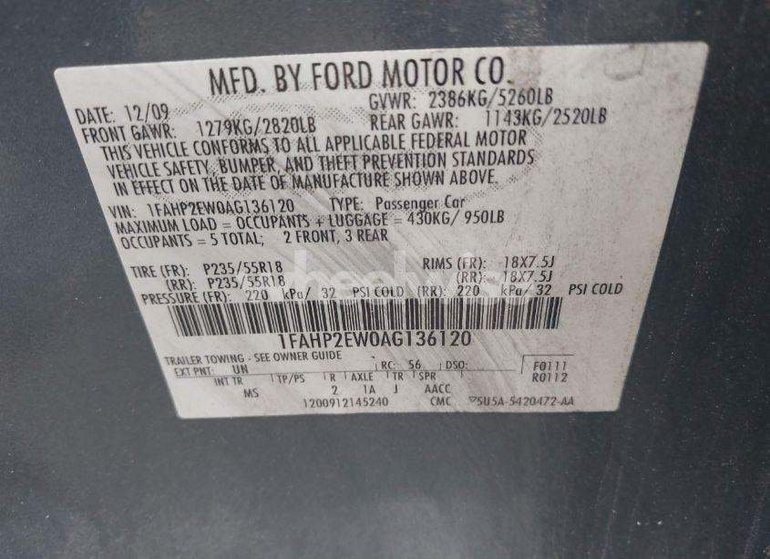 Photo 9 of 2010 Ford Taurus SEL (VIN 1FAHP2EW0AG136120)