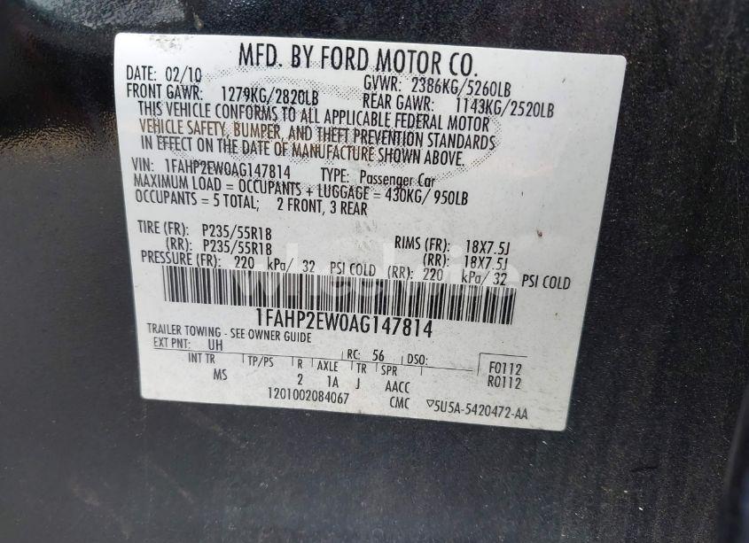 Photo 9 of 2010 Ford Taurus SEL (VIN 1FAHP2EW0AG147814)