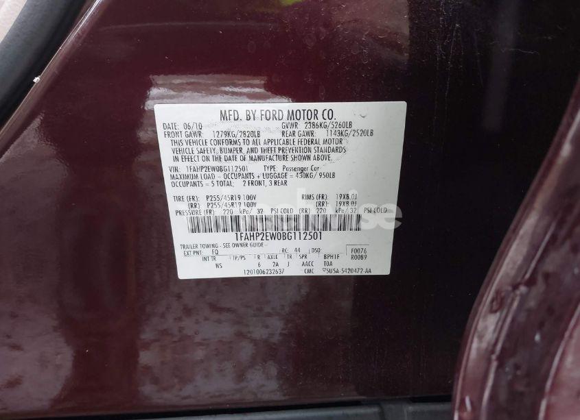 Photo 9 of 2011 Ford Taurus SEL (VIN 1FAHP2EW0BG112501)