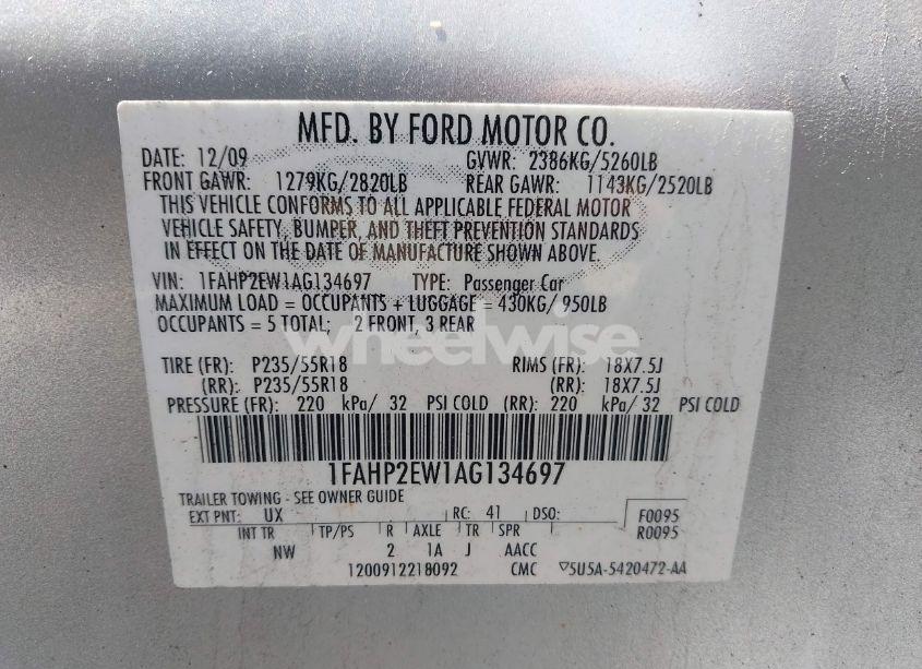 Photo 9 of 2010 Ford Taurus SEL (VIN 1FAHP2EW1AG134697)