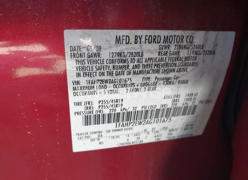 Photo 9 of 2010 Ford Taurus SEL (VIN 1FAHP2EW2AG101675)