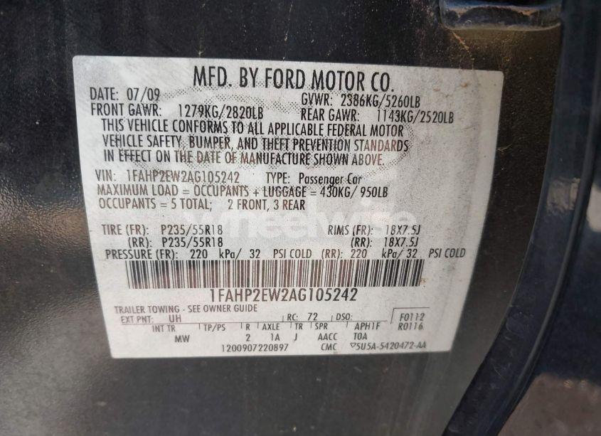 Photo 9 of 2010 Ford Taurus SEL (VIN 1FAHP2EW2AG105242)