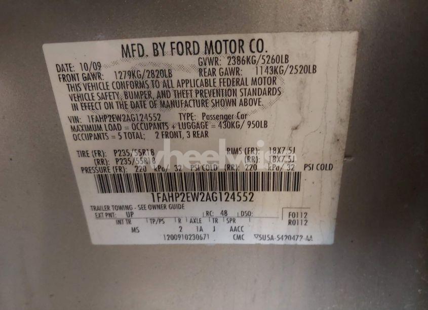 Photo 9 of 2010 Ford Taurus SEL (VIN 1FAHP2EW2AG124552)