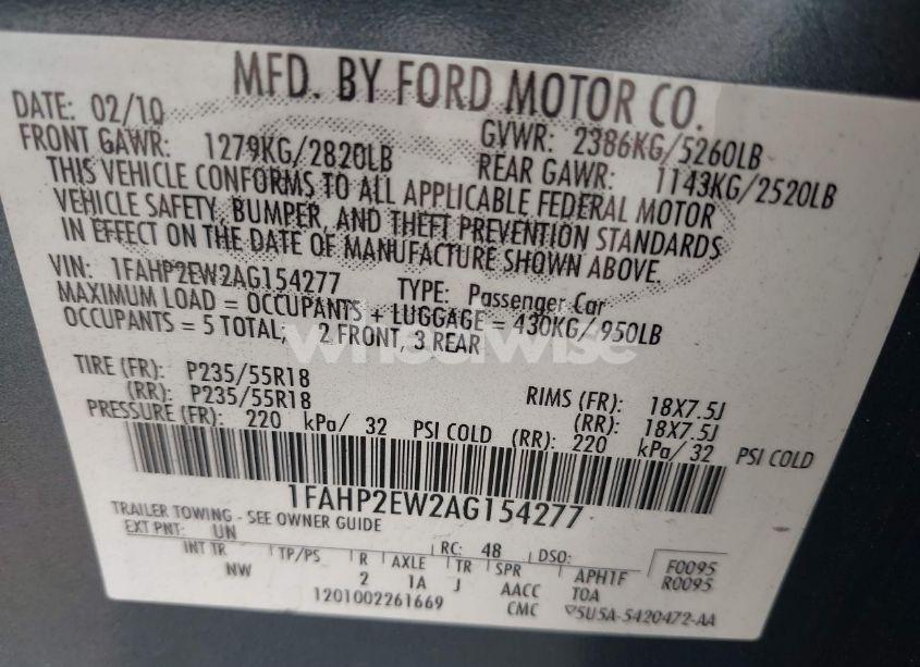 Photo 9 of 2010 Ford Taurus SEL (VIN 1FAHP2EW2AG154277)