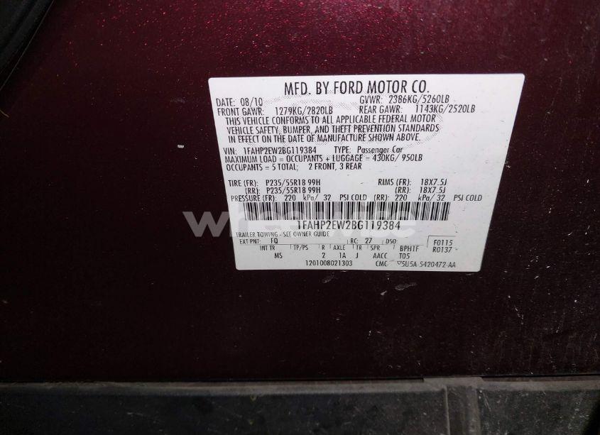 Photo 9 of 2011 Ford Taurus SEL (VIN 1FAHP2EW2BG119384)