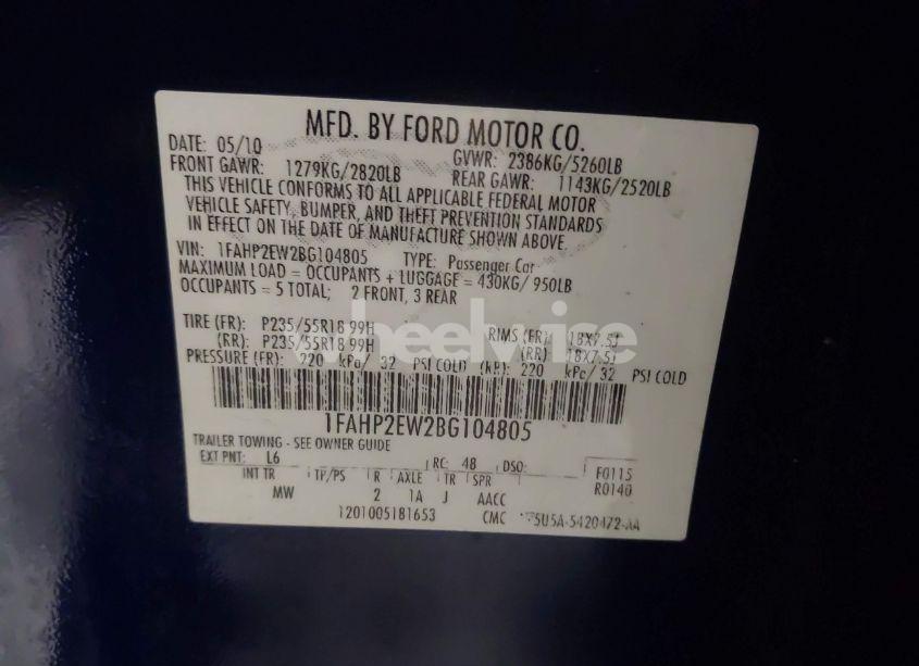 Photo 9 of 2011 Ford Taurus SEL (VIN 1FAHP2EW2EG104805)