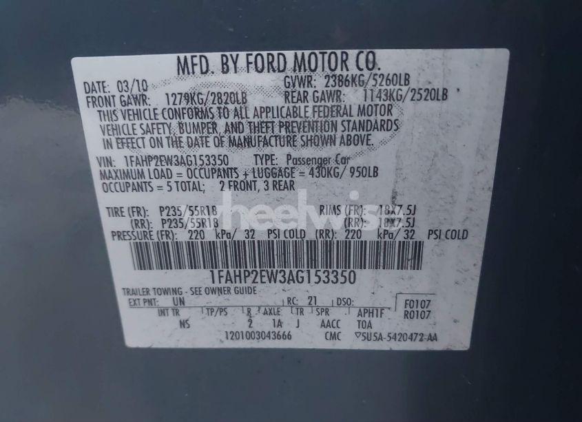 Photo 9 of 2010 Ford Taurus SEL (VIN 1FAHP2EW3AG153350)