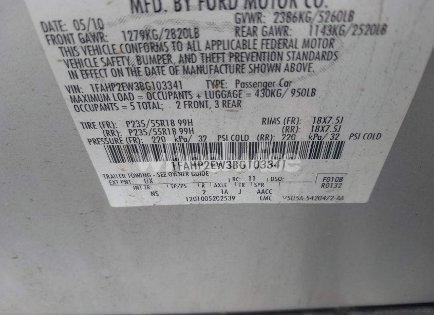 Photo 9 of 2011 Ford Taurus SEL (VIN 1FAHP2EW3BG103341)