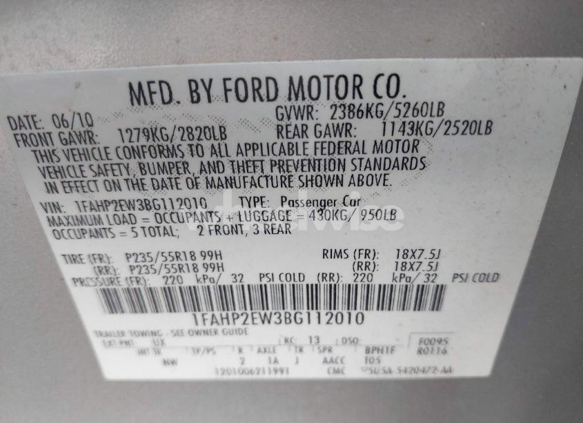 Photo 9 of 2011 Ford Taurus SEL (VIN 1FAHP2EW3BG112010)