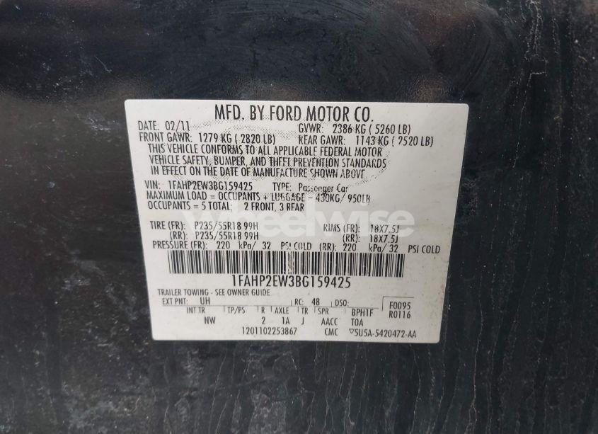 Photo 9 of 2011 Ford Taurus SEL (VIN 1FAHP2EW3BG159425)