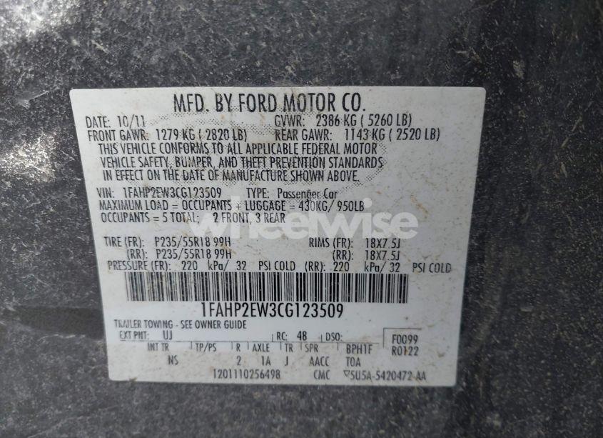 Photo 9 of 2012 Ford Taurus SEL (VIN 1FAHP2EW3CG123509)