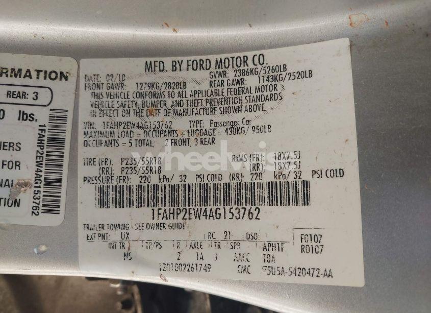 Photo 9 of 2010 Ford Taurus SEL (VIN 1FAHP2EW4AG153762)