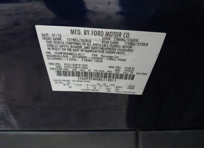 Photo 9 of 2011 Ford Taurus SEL (VIN 1FAHP2EW4BG114011)