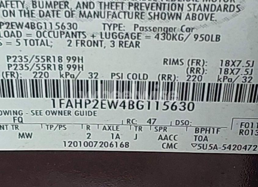 Photo 9 of 2011 Ford Taurus SEL (VIN 1FAHP2EW4BG115630)