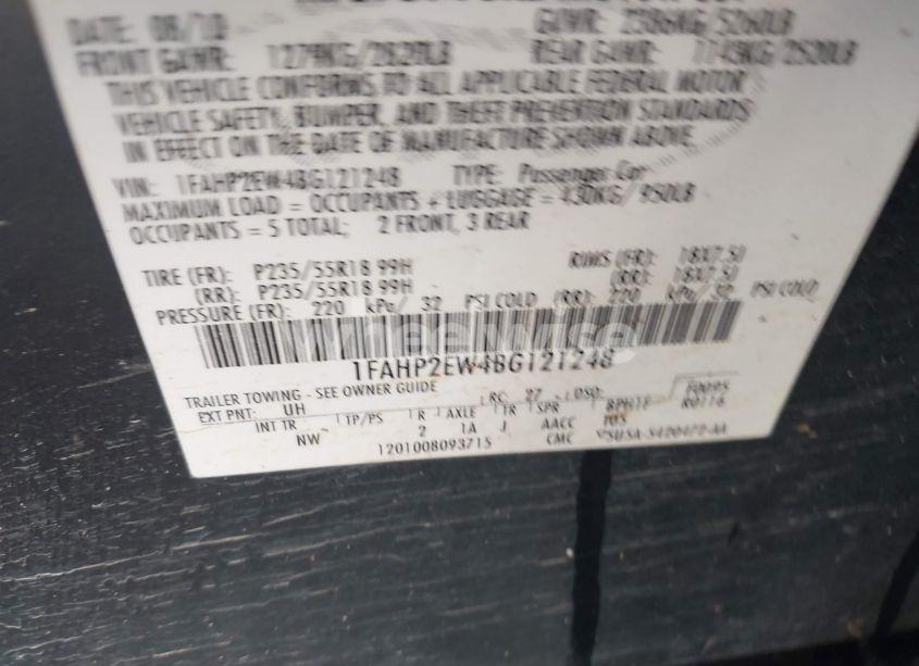 Photo 9 of 2011 Ford Taurus SEL (VIN 1FAHP2EW4BG121248)