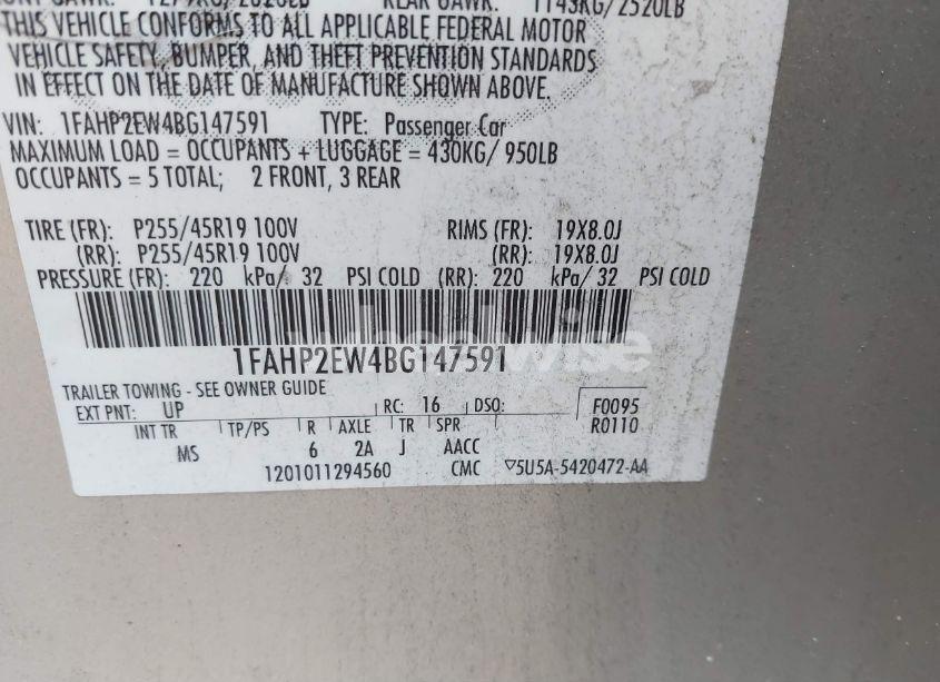 Photo 9 of 2011 Ford Taurus SEL (VIN 1FAHP2EW4BG147591)