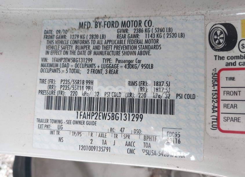 Photo 9 of 2011 Ford Taurus SEL (VIN 1FAHP2EW5BG131299)