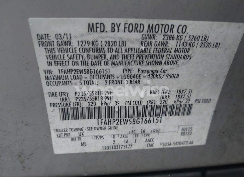 Photo 9 of 2011 Ford Taurus SEL (VIN 1FAHP2EW5BG166151)