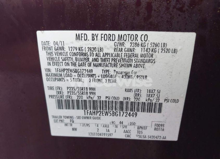 Photo 9 of 2011 Ford Taurus SEL (VIN 1FAHP2EW5BG172449)