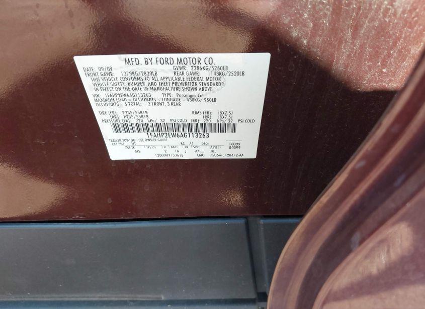 Photo 9 of 2010 Ford Taurus SEL (VIN 1FAHP2EW6AG113263)