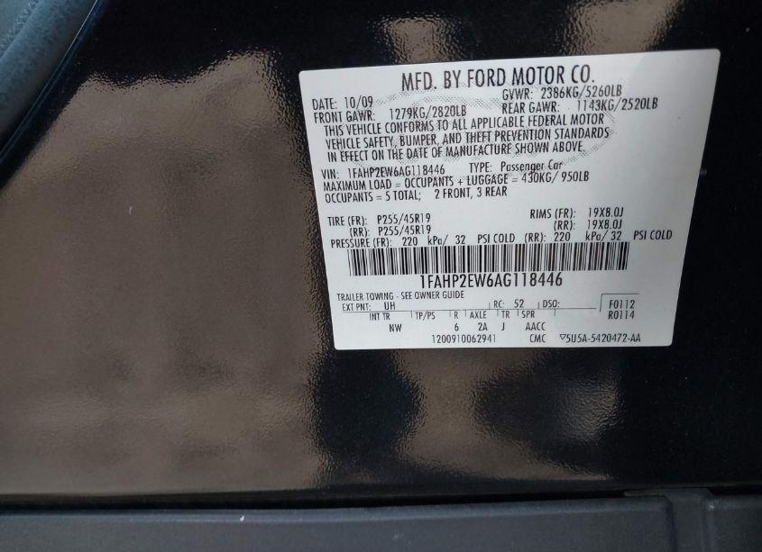 Photo 9 of 2010 Ford Taurus SEL (VIN 1FAHP2EW6AG118446)