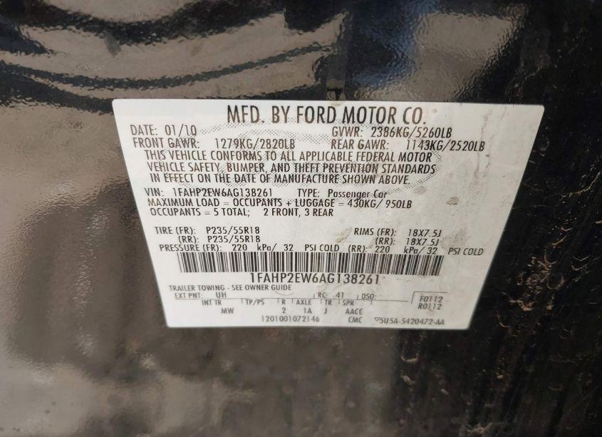 Photo 9 of 2010 Ford Taurus SEL (VIN 1FAHP2EW6AG138261)