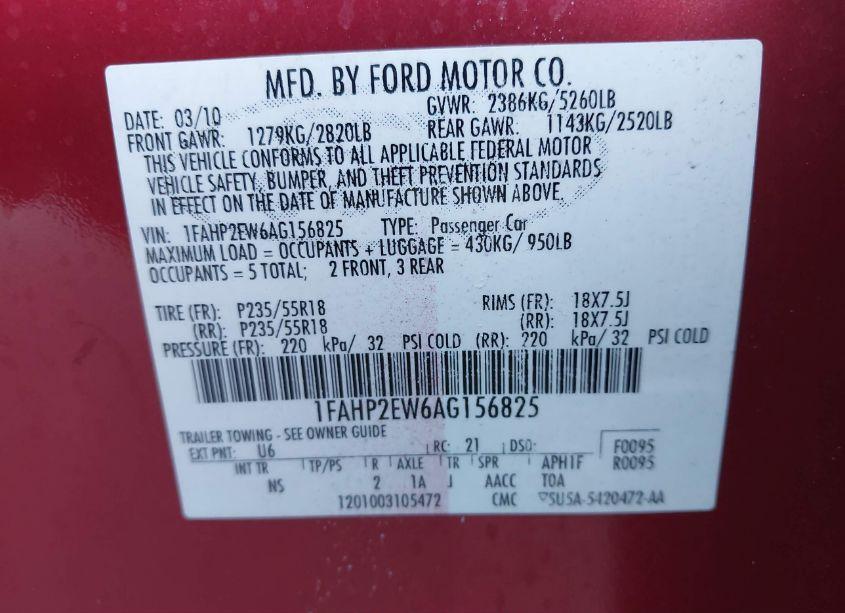 Photo 9 of 2010 Ford Taurus SEL (VIN 1FAHP2EW6AG156825)