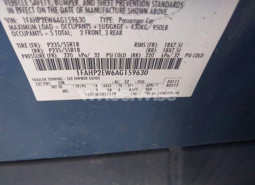 Photo 9 of 2010 Ford Taurus SEL (VIN 1FAHP2EW6AG159630)