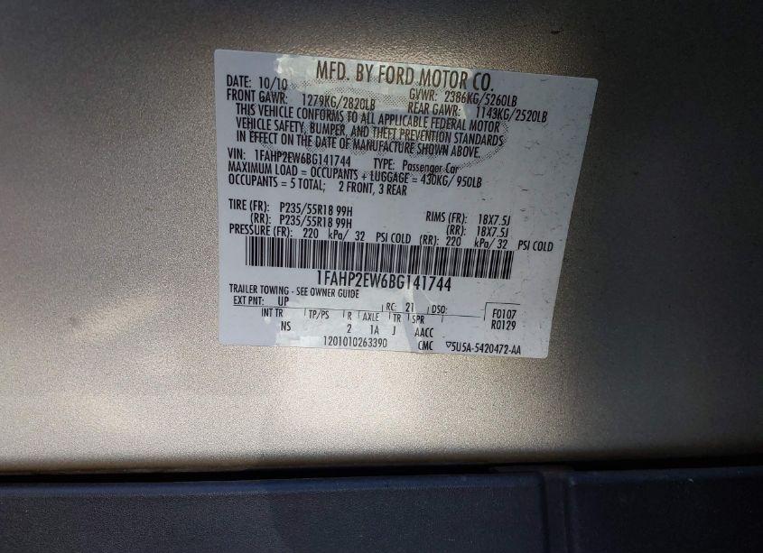 Photo 9 of 2011 Ford Taurus SEL (VIN 1FAHP2EW6BG141744)