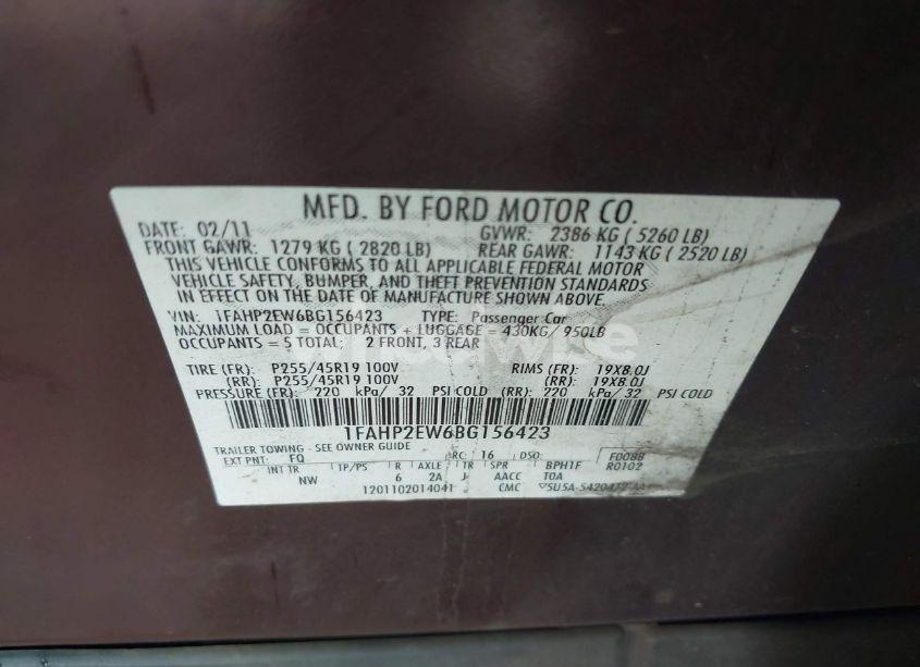 Photo 9 of 2011 Ford Taurus SEL (VIN 1FAHP2EW6BG156423)